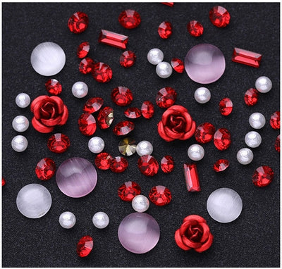 Nail Art Jewelry Gems Rose & Red