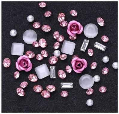 Nail Art Jewelry Gems Rose & White