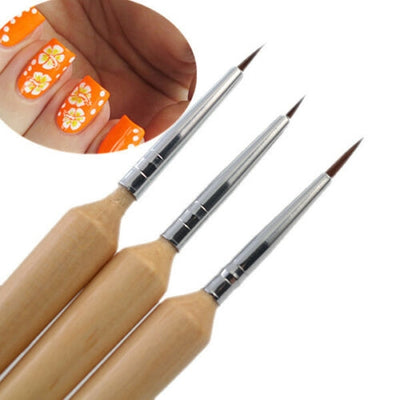 3Pcs Wooden Handled Nail Art Brush KIT